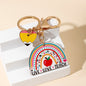 Wood Teacher Keychain Set Rainbow Apple Pencil Bouquet 2pcs 7