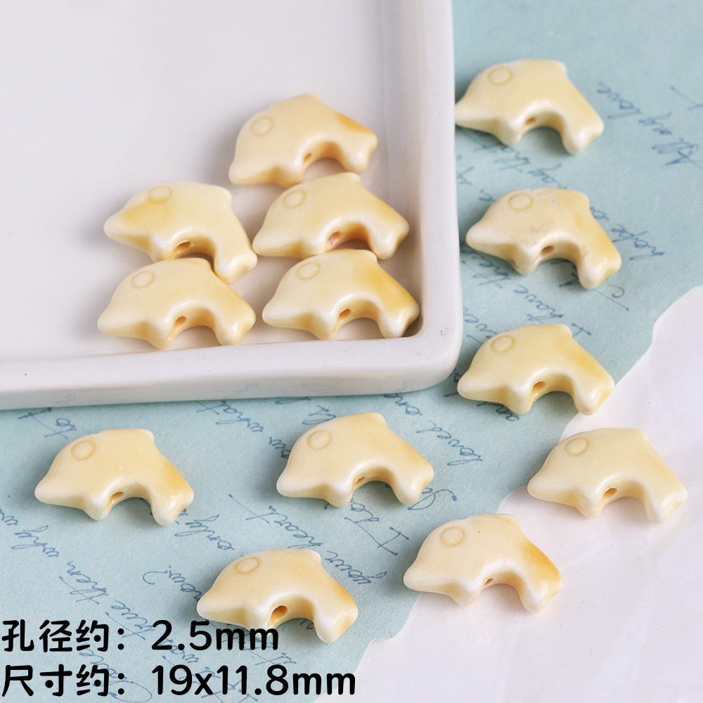 Coffee Color Ocean Creatures Ceramic Beads Hand Painted 5pcs 9