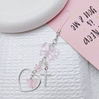 Pink Bow Phone Charm Acrylic Metal Silver Heart Beads 3pcs 4