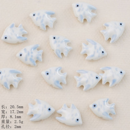 Hand Painted Fish Ceramic Beads 20mm Glossy Tropical 2pcs 9