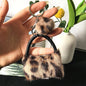 Leopard Print Plush Pom Pom Bag Keychain Soft Fluffy Animal Print 2pcs 10