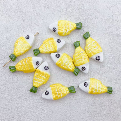 Hand Painted Fish Ceramic Beads 29mm Spotted Colorful 5pcs 10