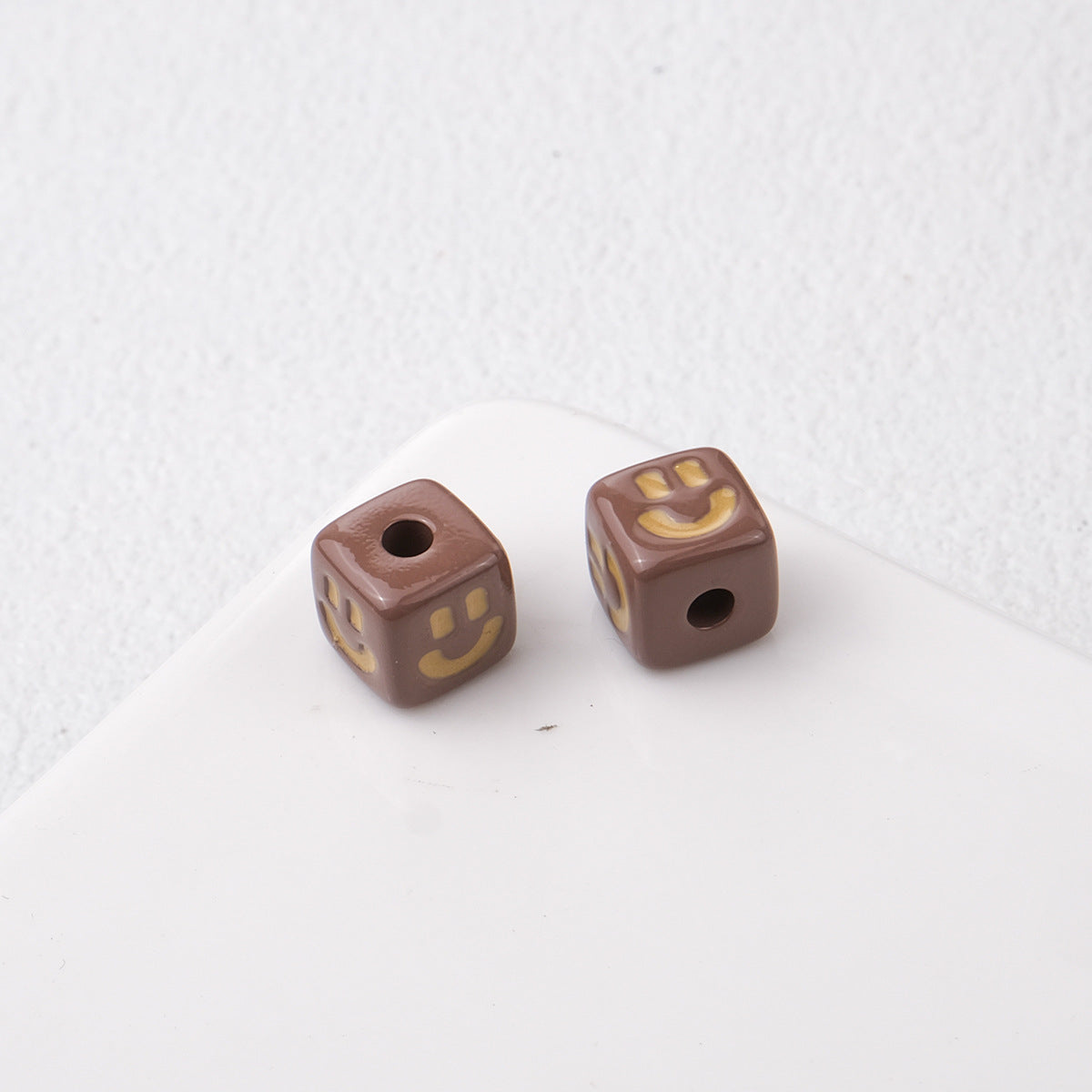 Colorful Smiley Square Acrylic Beads 9mm Enamel Glossy 20pcs 10