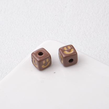 Colorful Smiley Square Acrylic Beads 9mm Enamel Glossy 20pcs 10