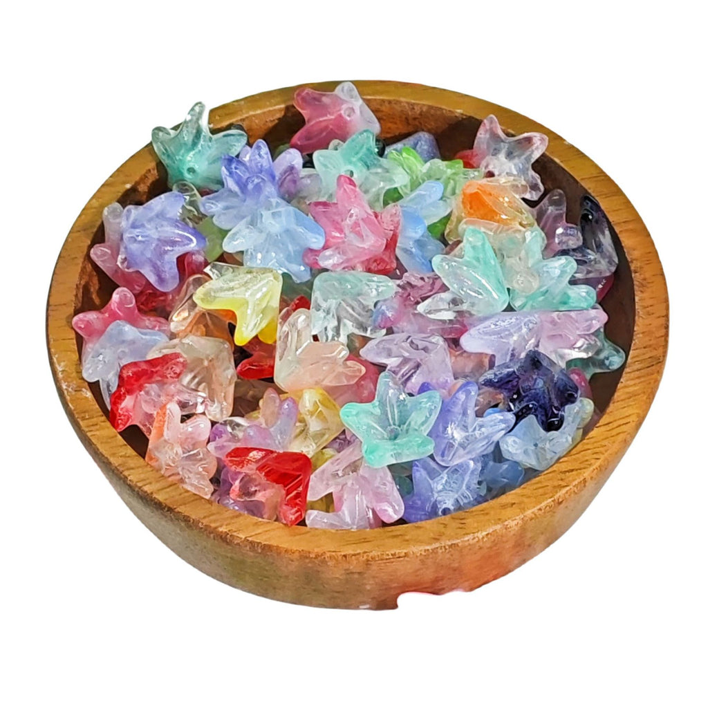 Gradient Five-Petal Flower Glass Beads 10x12mm Translucent Mixed Colors 50pcs 5
