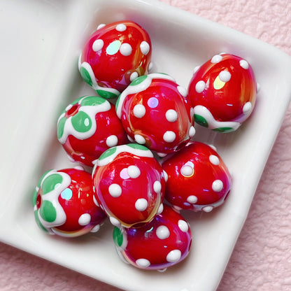 Plating Hand Painted Strawberry Acrylic Beads 17mm Colorful 5pcs 3