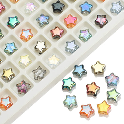 Plated Star Shaped Glass Beads 8mm Rainbow Electroplated 100pcs