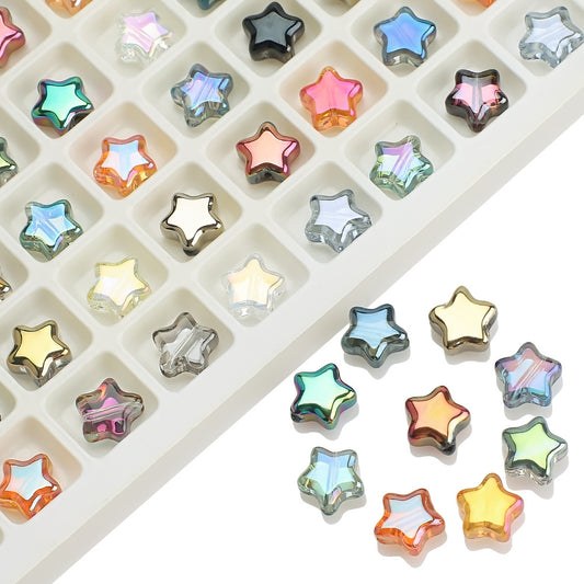 Plated Star Shaped Glass Beads 8mm Rainbow Electroplated 100pcs