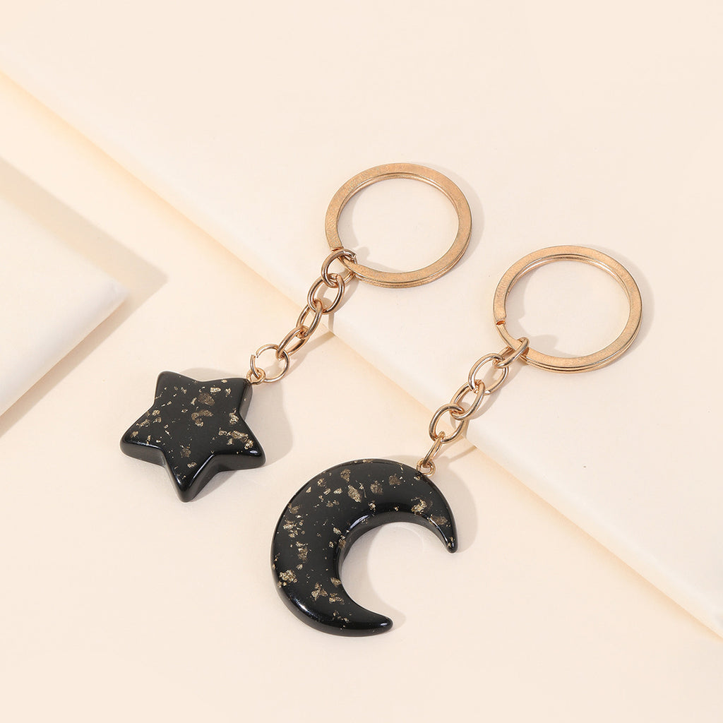 Acrylic Star Moon Couple Keychain Gold Flakes Delicate Chain 3