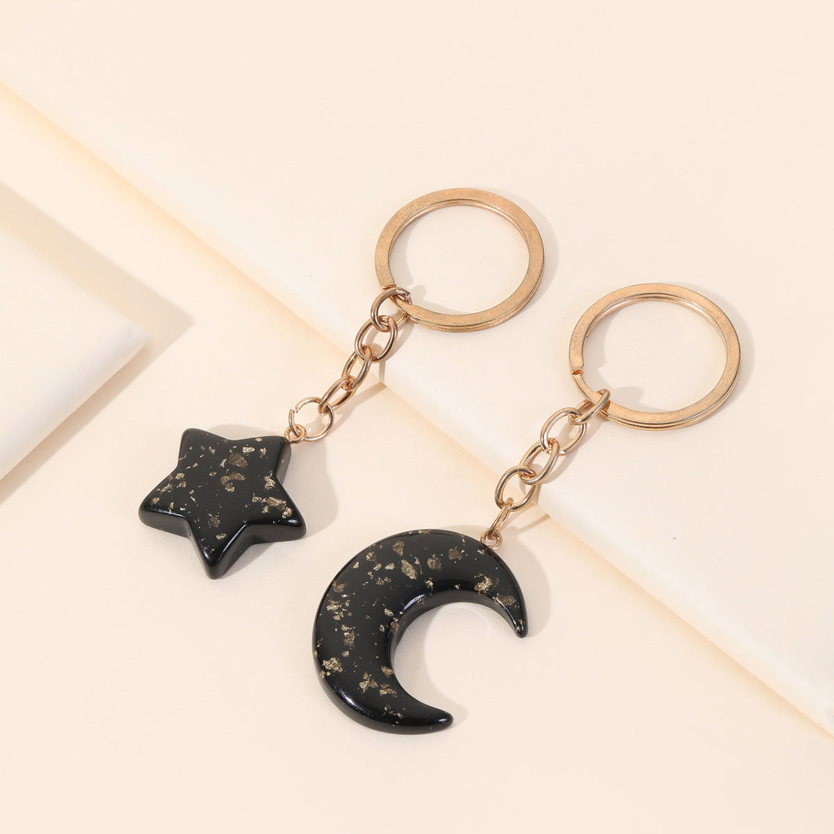 Acrylic Star Moon Couple Keychain Gold Flakes Delicate Chain 3