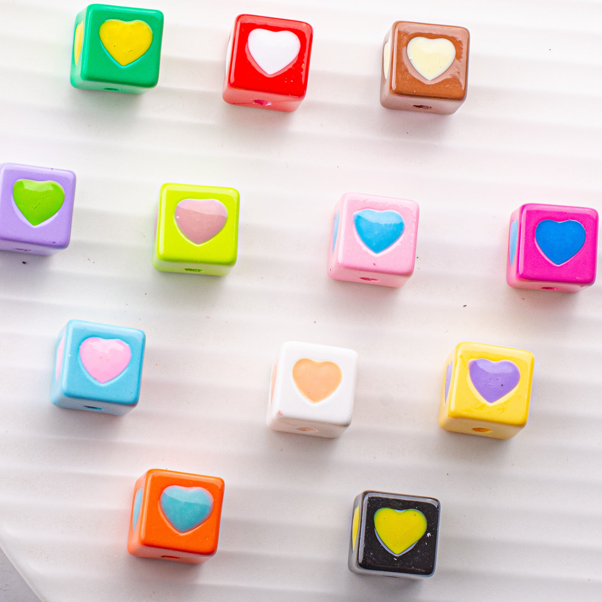 Warm Winter Color Series Heart Acrylic Square Beads 12.5mm 20pcs