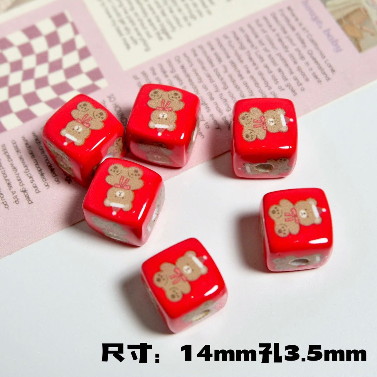 Christmas Square Acrylic Beads 14mm Colorful Printed 10pcs 10