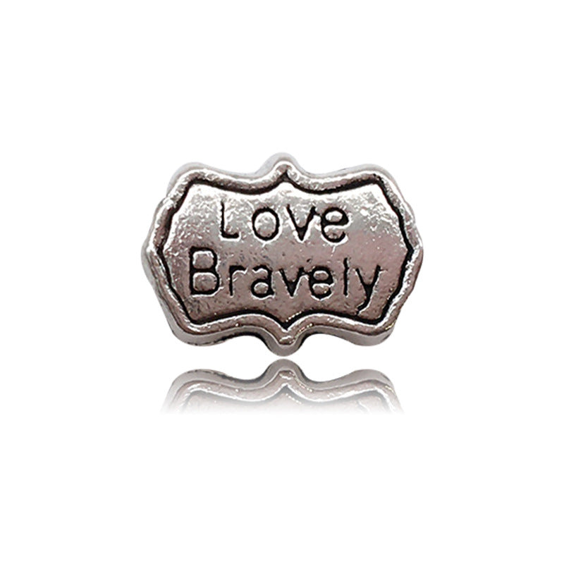 Heart Metal Beads Large Hole Antique Silver Tone 50pcs 14