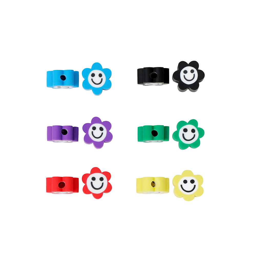 Flower Clay Beads 8mm Colorful Smiling Face Six-Petal 100pcs 4