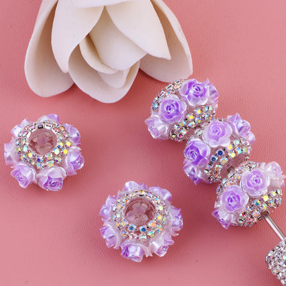 3D Rose Wrapped Rhinestone Beads 22mm Resin Floral Design 10pcs 8
