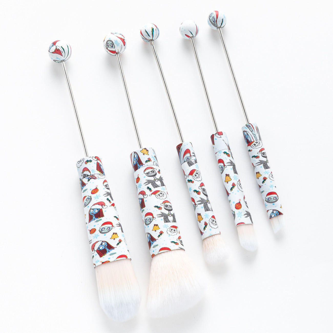 Beadable Makeup Brushes Halloween Christmas Themed Colorful Handles 5pcs 12