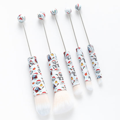 Beadable Makeup Brushes Halloween Christmas Themed Colorful Handles 5pcs 12