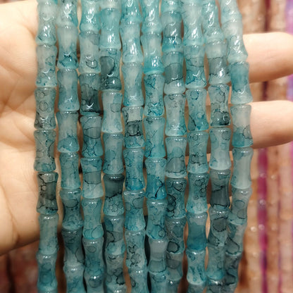 Transparent Bamboo Shape Glass Beads 6x12mm Glossy Finish 5 Strands 25