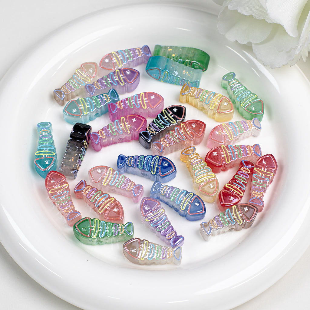 Plating Colorful Fish Bone Resin Beads 24mm 10pcs 2