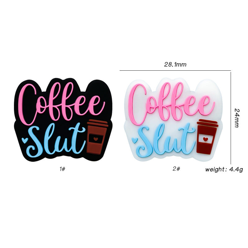 Silicone Focal Beads Coffee Coffee Slut Lettering Cup Icon 20pcs 2