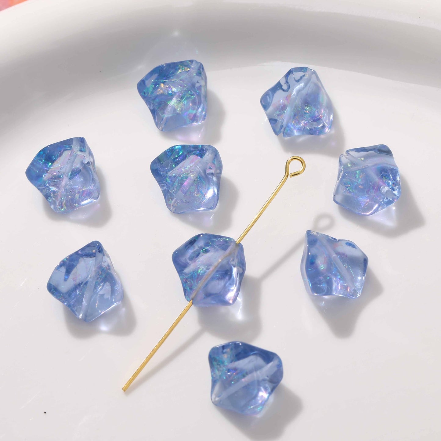 UV Plating Irregular Ice Cube Acrylic Beads 14mm Pink 10pcs 12