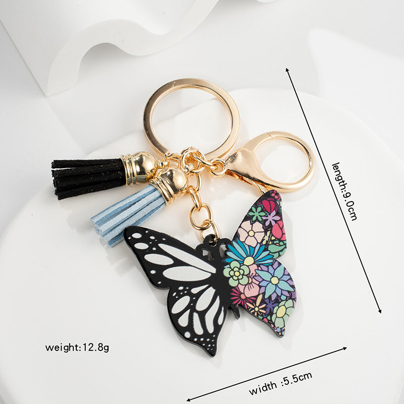 Acrylic Butterfly Keychain Colorful Wings Tassel Charm 9