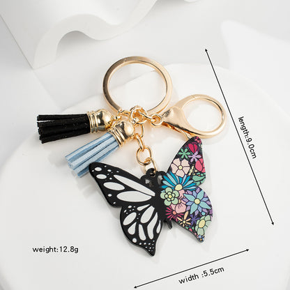 Acrylic Butterfly Keychain Colorful Wings Tassel Charm 9