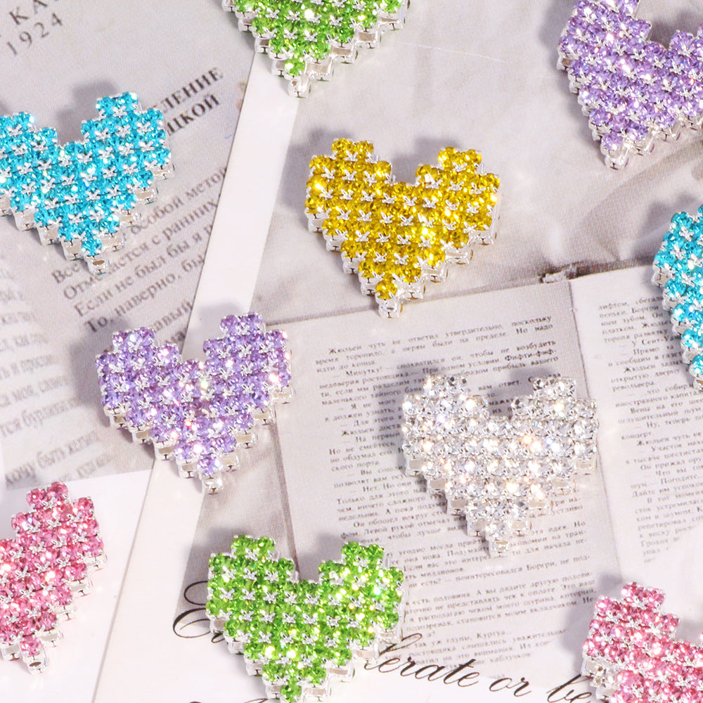 Double-Sided Heart Rhinestone Beads 19mm Full Color Alloy 6pcs 2