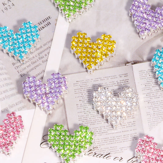 Double-Sided Heart Rhinestone Beads 19mm Full Color Alloy 6pcs 2