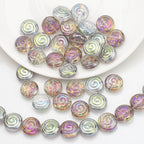 Electroplated Flat Spiral Glass Beads 12mm Metallic Iridescent 30pcs 6