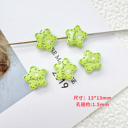 Star and Strawberry Heart Metal Beads Glossy Painted Colorful 10pcs 11