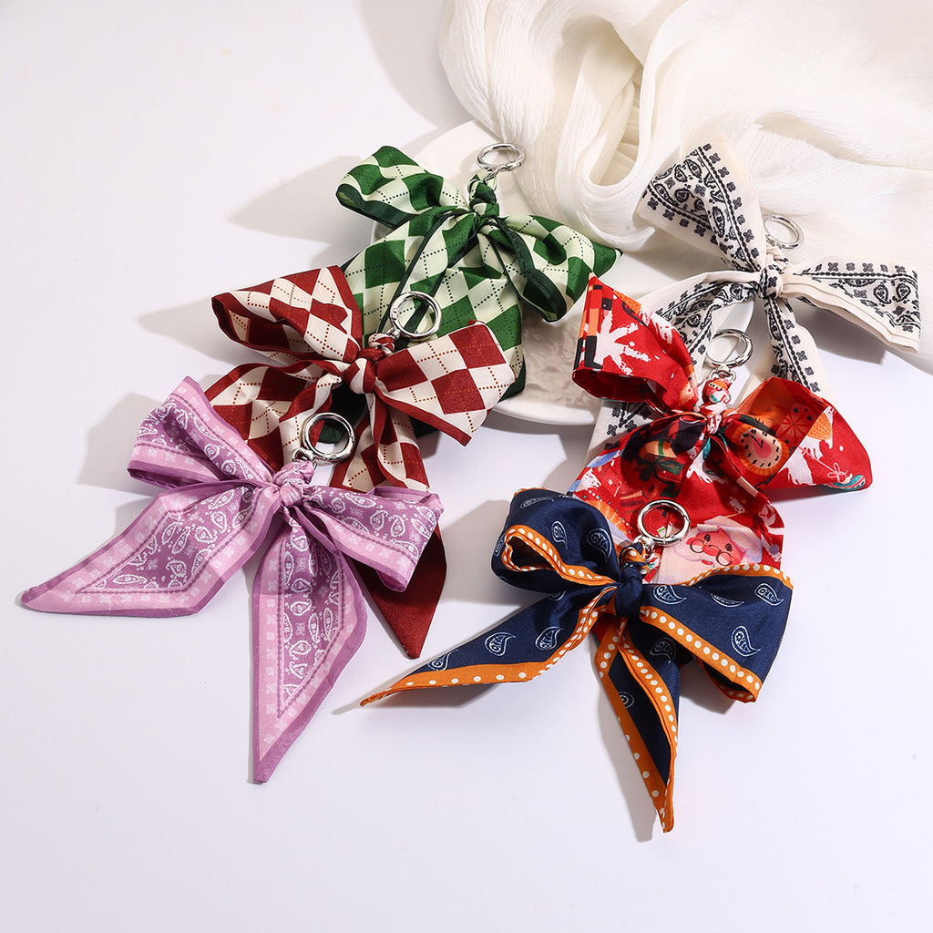 Stylish Ribbon Bow Polyester Keychain Fashionable Accessory 2pcs 2