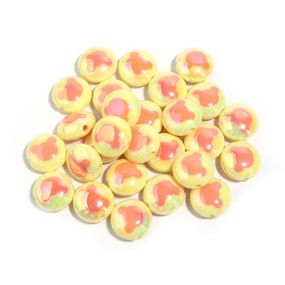 Two-Color Flat Round Bear Printed Acrylic Beads 18mm 10pcs 7