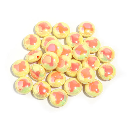 Two-Color Flat Round Bear Printed Acrylic Beads 18mm 10pcs 7