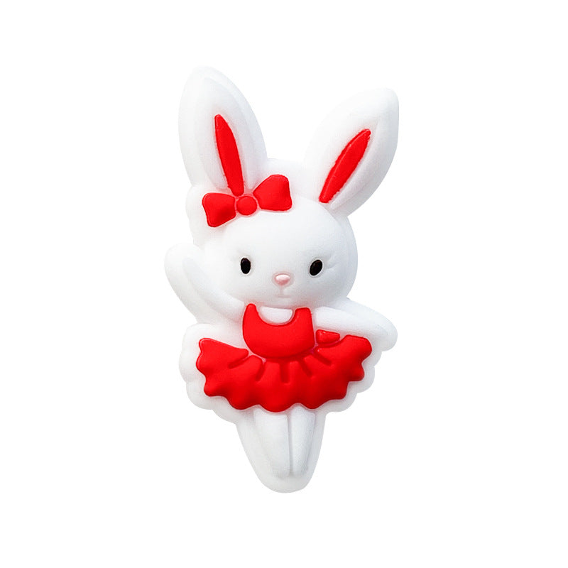 Silicone Focal Beads Rabbit Wearing Pink Bow 10pcs 3