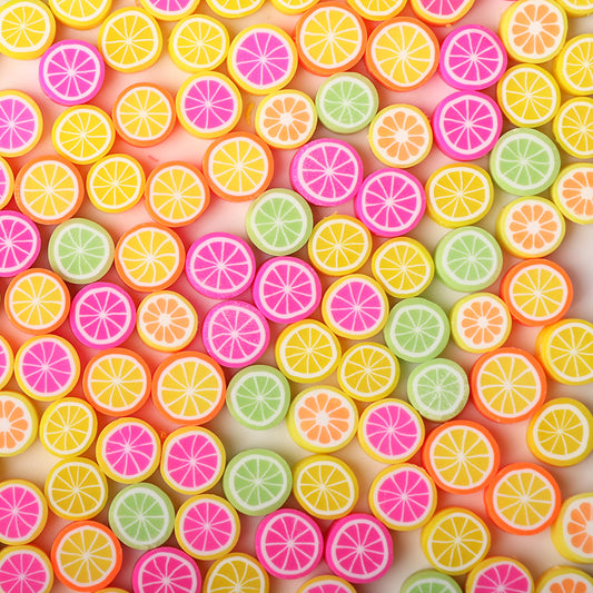 Flat Clay Beads 10mm Colorful Grapefruit Polymer 100pcs