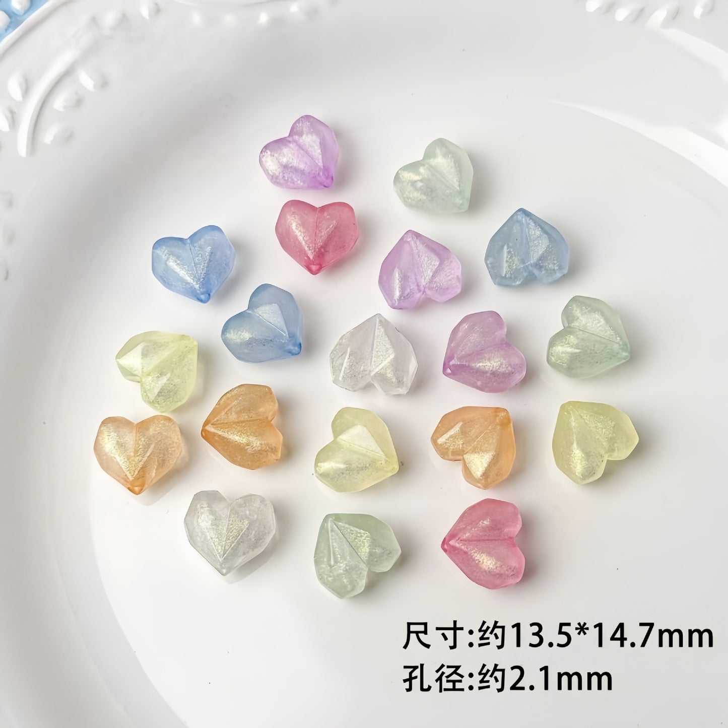 Faceted Glitter Heart Acrylic Beads 14mm Colorful Mixed 30pcs 14
