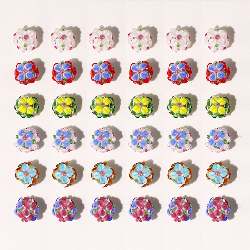 Lampwork Glass Beads Handmade Flower Ball 15mm Multicolor 10pcs 2