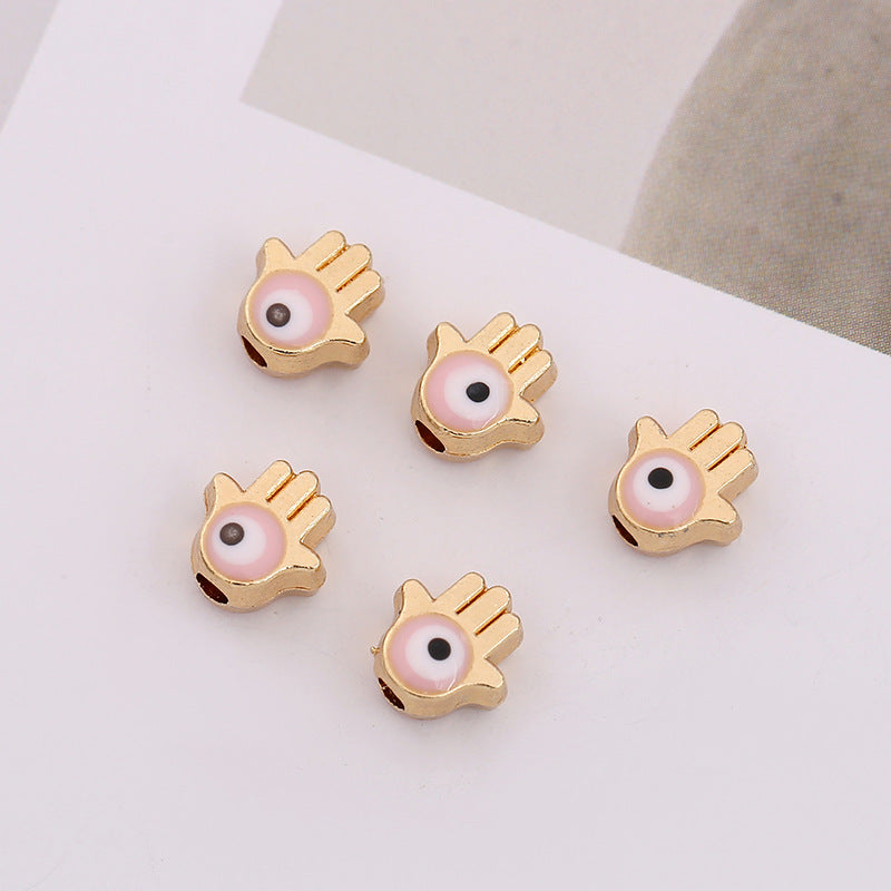 Palm Evil Eye Metal Beads 6mm Enamel Painted Gold Alloy 100pcs 2