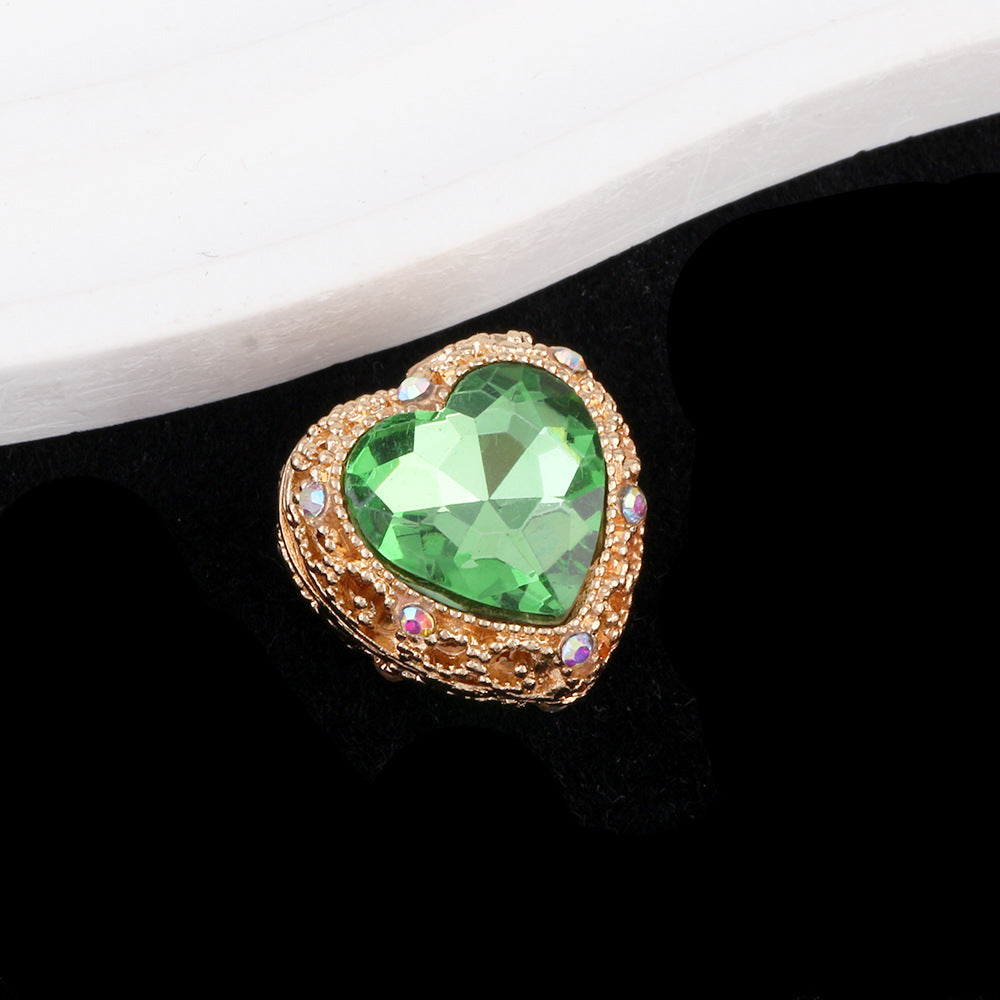 Double-Sided Heart Rhinestone Beads 22mm Alloy Encrusted 10pcs 40