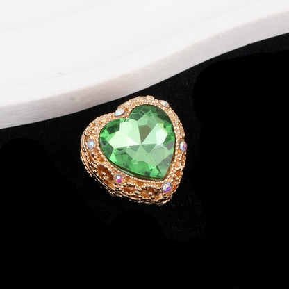 Double-Sided Heart Rhinestone Beads 22mm Alloy Encrusted 10pcs 40