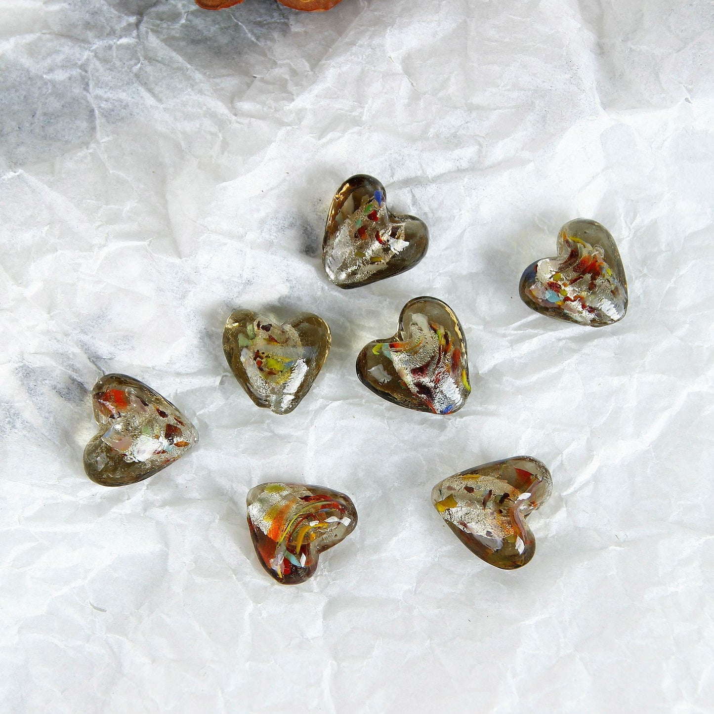 Vintage Japanese Hand Painted Heart Glass Beads 14-15mm 1pc 8