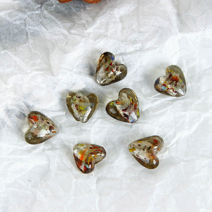 Vintage Japanese Hand Painted Heart Glass Beads 14-15mm 1pc 8