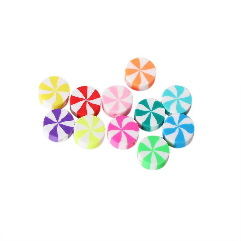 Flat Clay Beads 10mm Alp Sweet Pinwheel Pattern Polymer 100pcs 4