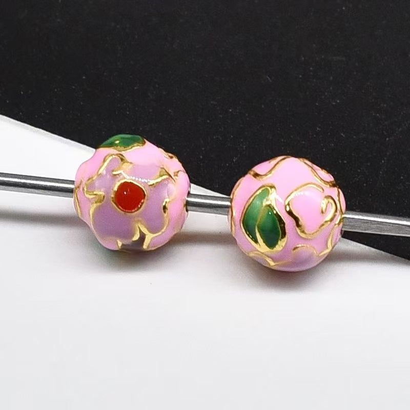 Flower Leaf Pattern Metal Beads 6/8/10mm Colorful Cloisonne Enamel 10pcs 36