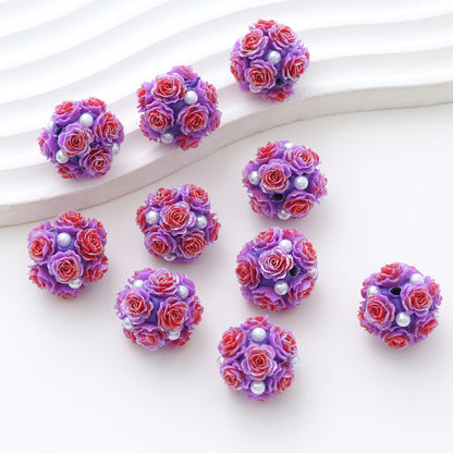 Embellished Flower Cluster Clay Beads 20mm Gradient Rose 10pcs 43