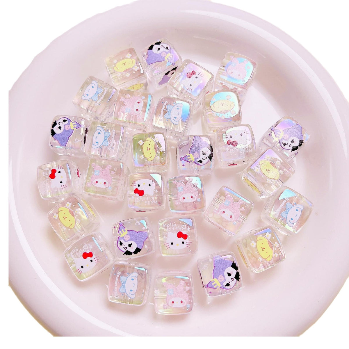 Clear Square Acrylic Beads 14mm Sanrio Cartoon Designs 10pcs 5