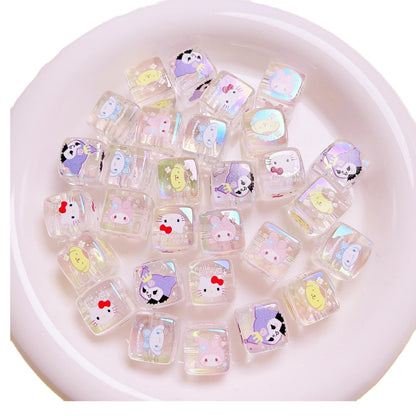 Clear Square Acrylic Beads 14mm Sanrio Cartoon Designs 10pcs 5