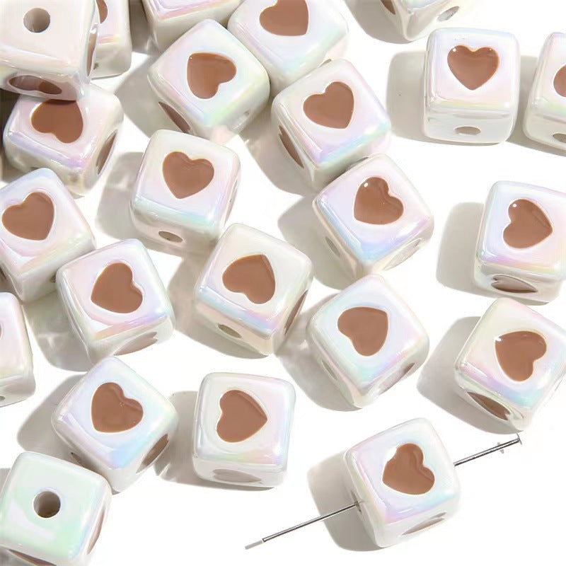 Plating Heart Acrylic Square Beads 12mm Glossy Two-Color 50pcs 11