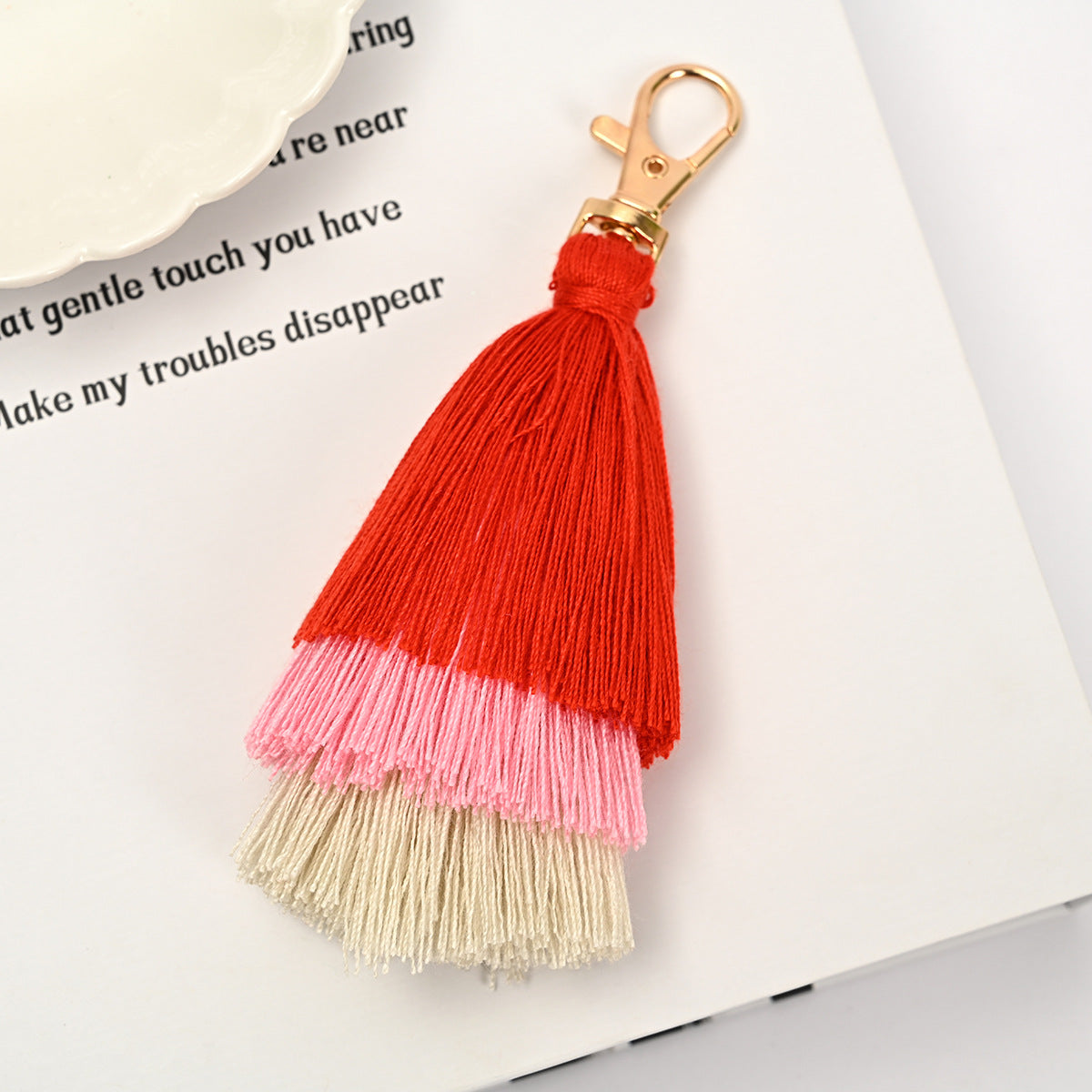 Layered Tassel Keychain Cotton Soft Texture with Metal Clasp 14